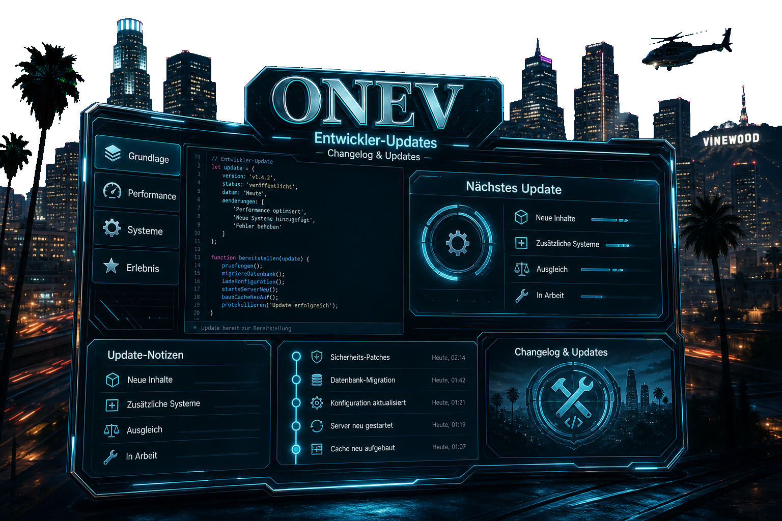 ONEV Changelog mit Update-Übersicht, Serverentwicklung und GTA 5 Roleplay Systemen