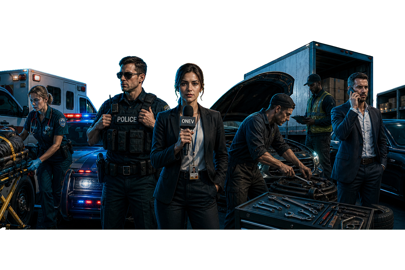 ONEV Fraktionen und Jobs mit Medic, Polizei, Reporter, Logistik und Werkstatt